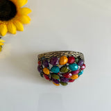 Woven Chain Bracelet with Multicolored Jewels